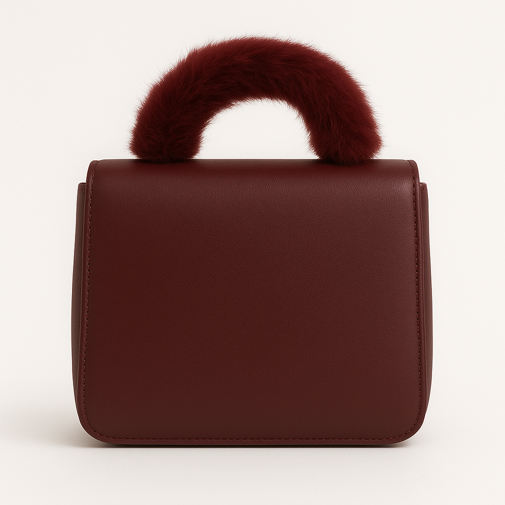 Maroon Pearl Elegance Handbag – Luxe Fur Handle Edition