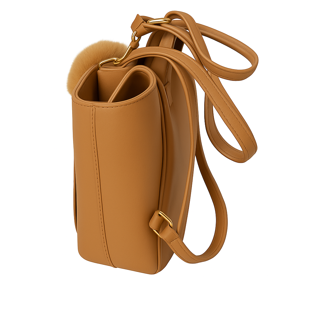 Brown Luxury Tote with Faux Fur Charm