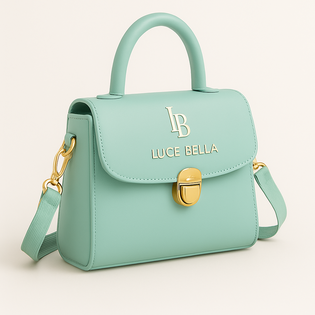 Luce Bella Ice Blue Mini Satchel – Gold Logo Edition