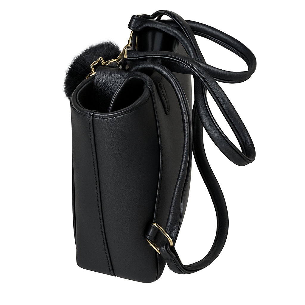 Black Luxury Tote with Faux Fur Charm