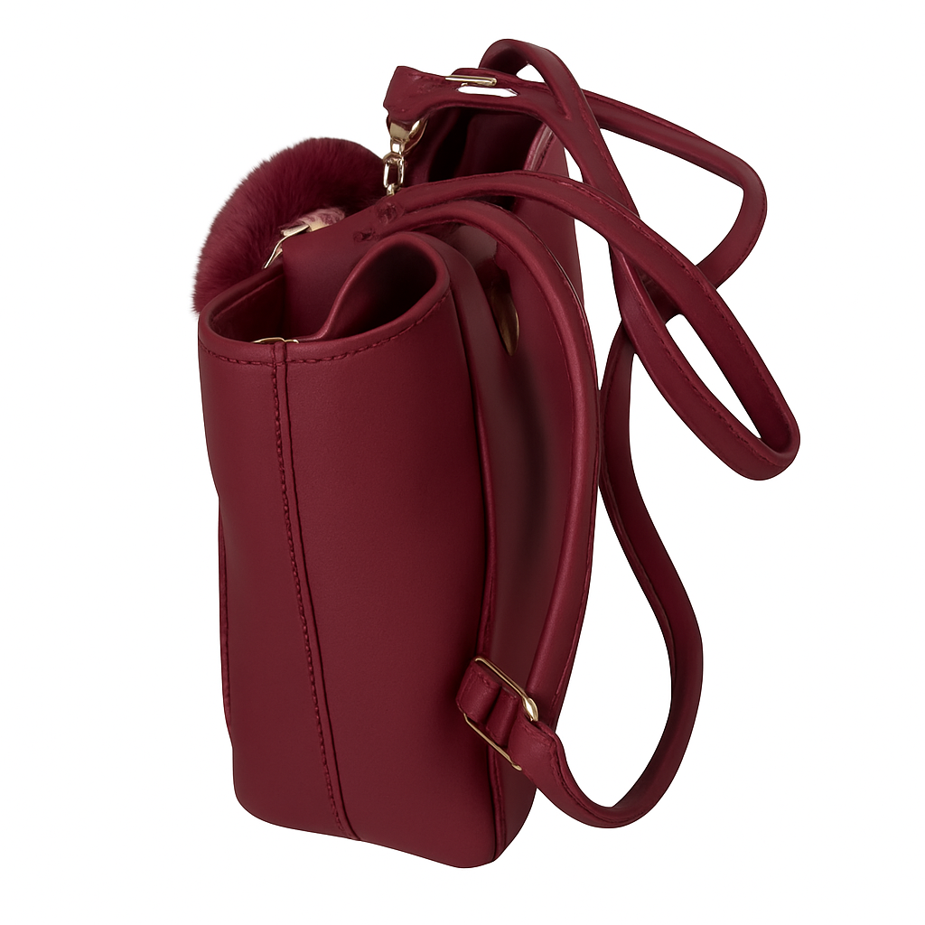 Maroon Luxury Tote with Faux Fur Charm