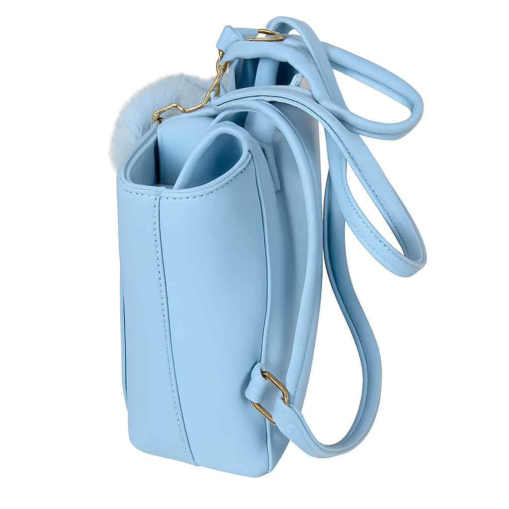 Ice Blue Luxury Tote with Faux Fur Charm
