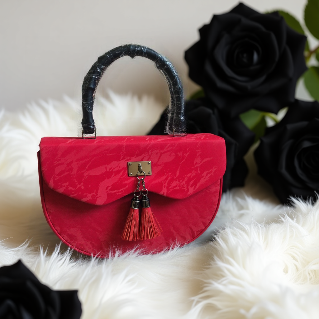 Ruby Grace – Elegant Crimson Handbag with Tassel Charm