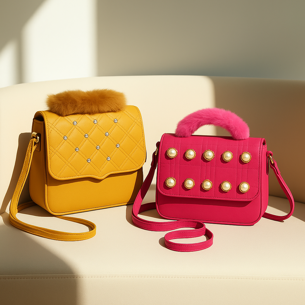 Glam Duo – Quilted Charm & Pearl Handle Bag Combo