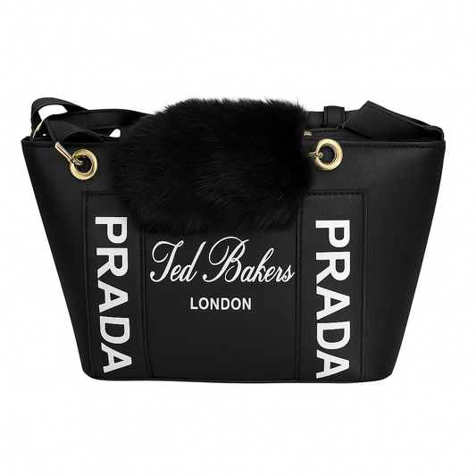 Black Luxury Tote with Faux Fur Charm