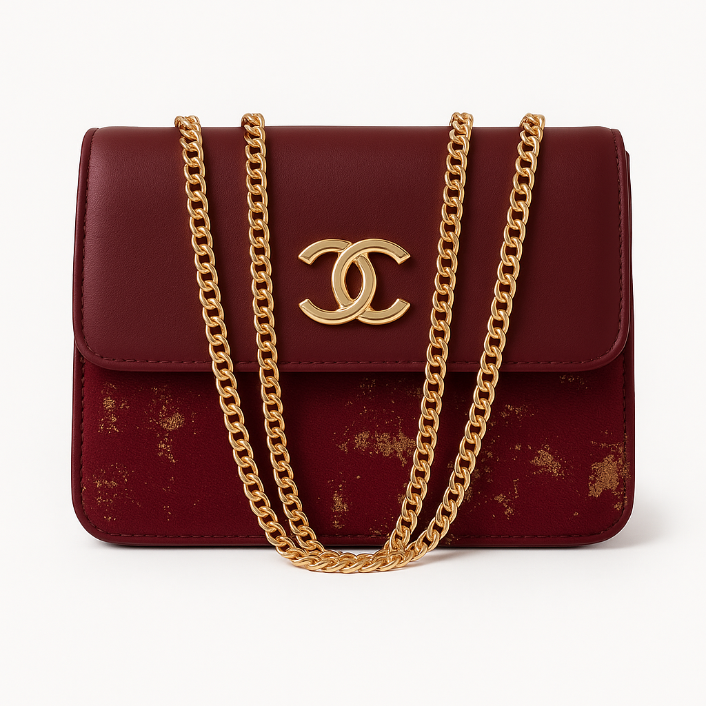 Burgundy Gold Accent Chain Bag – Luxe Designer-Inspired Edition