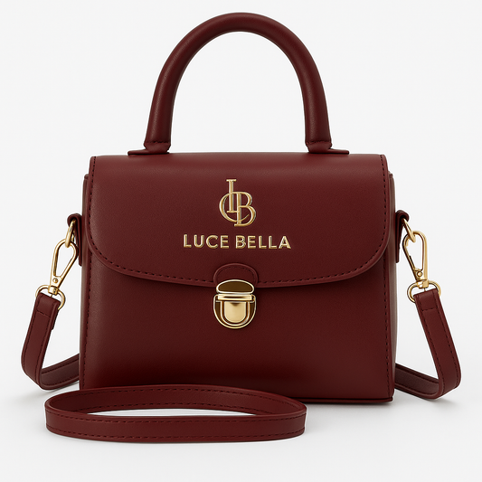 Luce Bella Maroon Mini Satchel – Gold Logo Edition