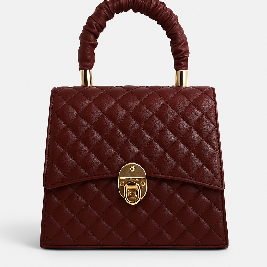 Velvet Maroon Quilted Handbag with Ruched Handle