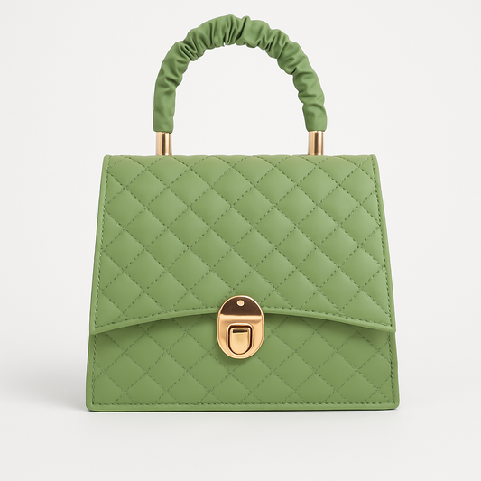 Velvet Mint Quilted Handbag with Ruched Handle