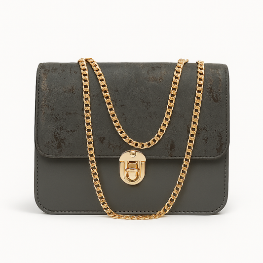 Charcoal Noir Chain Bag – Gold Lock Edition