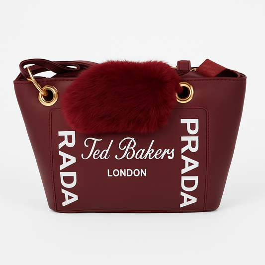 Maroon Luxury Tote with Faux Fur Charm
