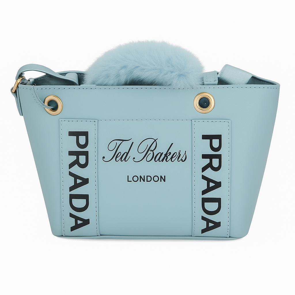 Ice Blue Luxury Tote with Faux Fur Charm