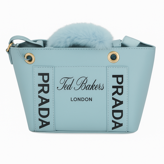 Ice Blue Luxury Tote with Faux Fur Charm