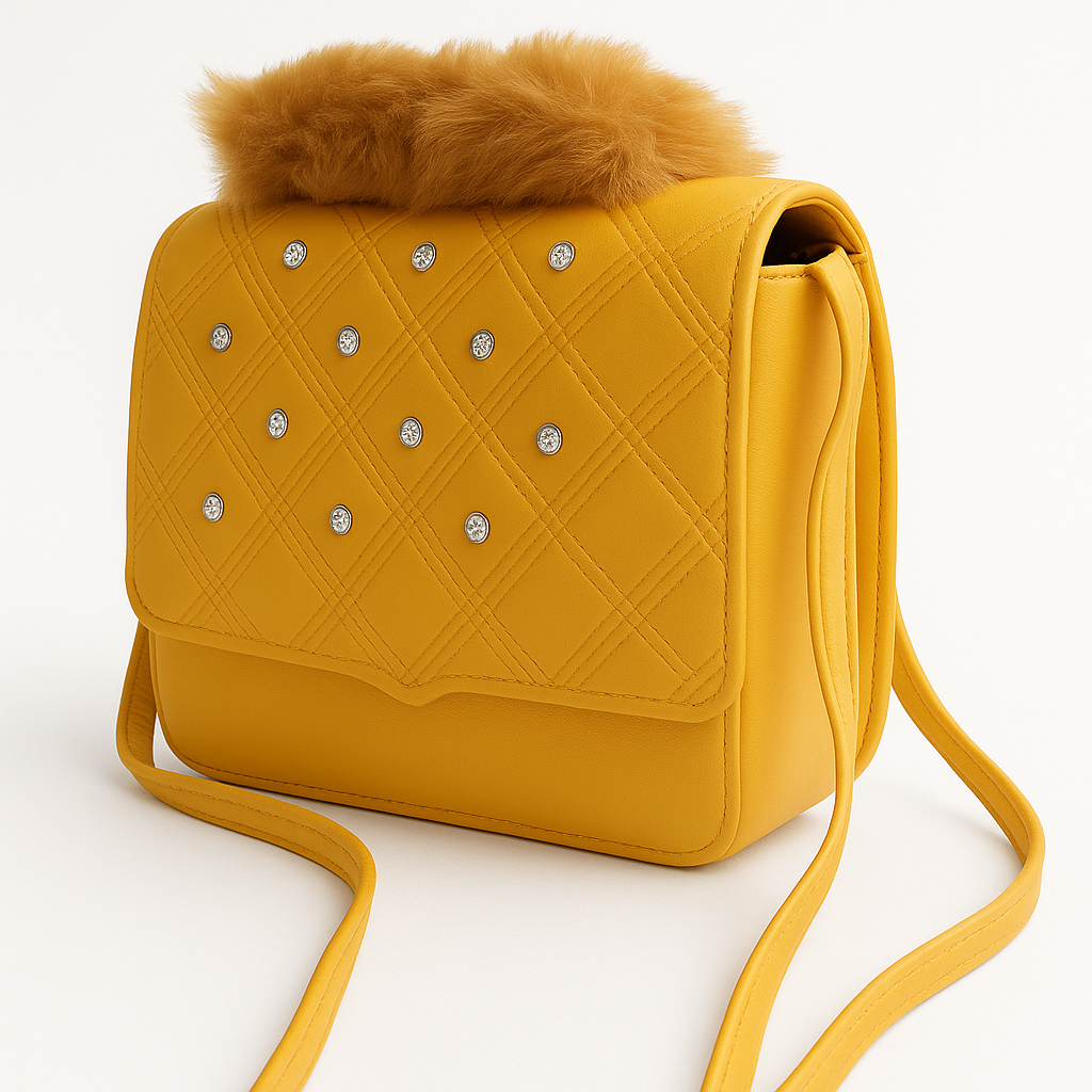 Sunburst Quilted Crossbody – Yellow Faux Fur Handle Edition