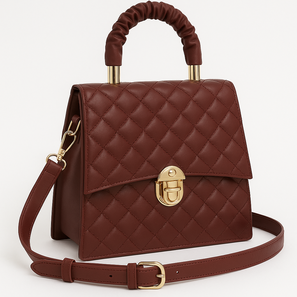 Velvet Maroon Quilted Handbag with Ruched Handle