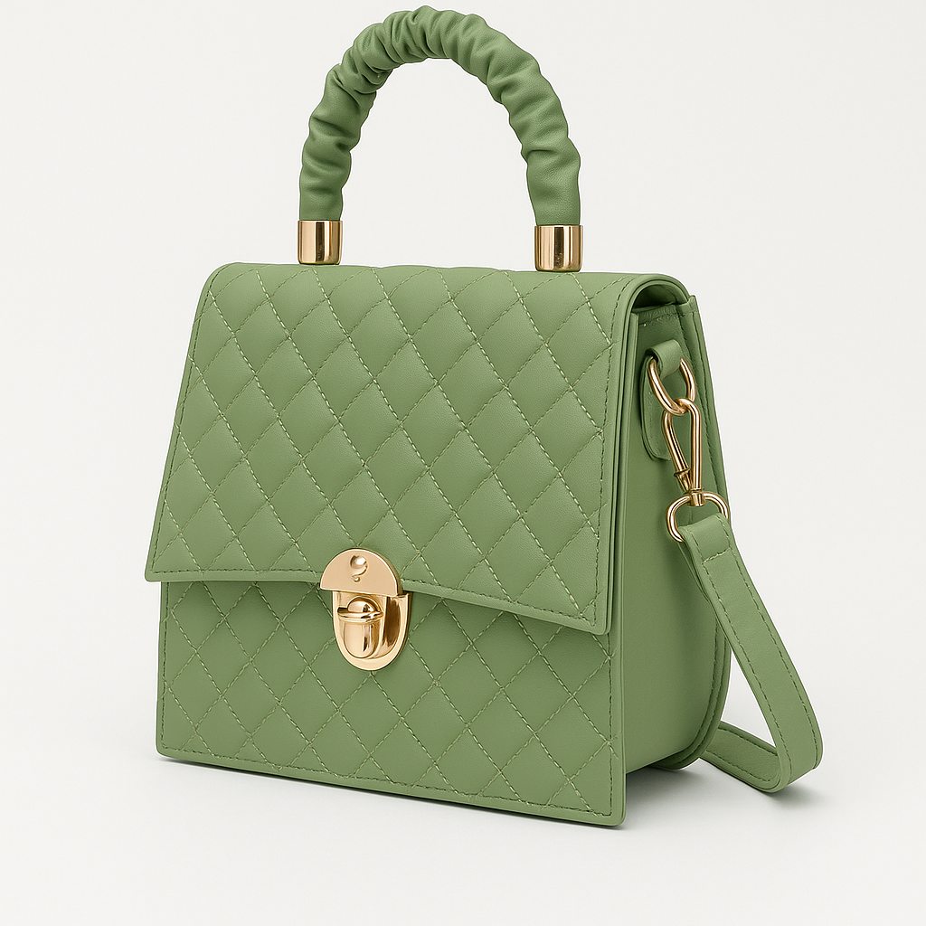 Velvet Mint Quilted Handbag with Ruched Handle