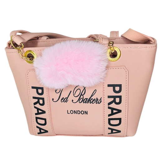 Blush Pink Luxury Tote with Faux Fur Charm