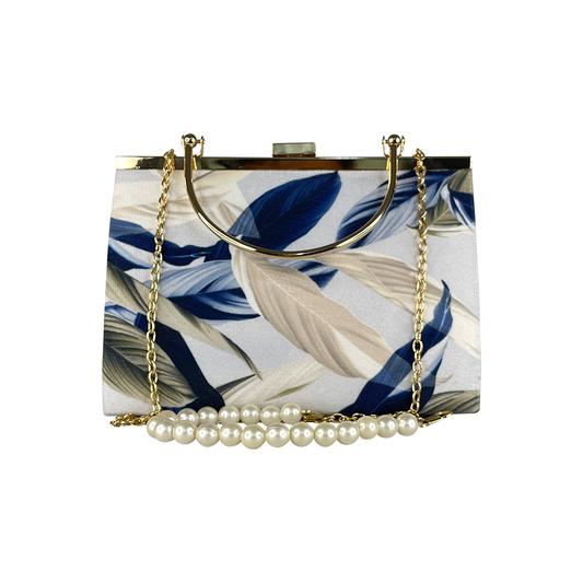 PEARL CHAIN CLUTCH LEAFY PATTERN BAG