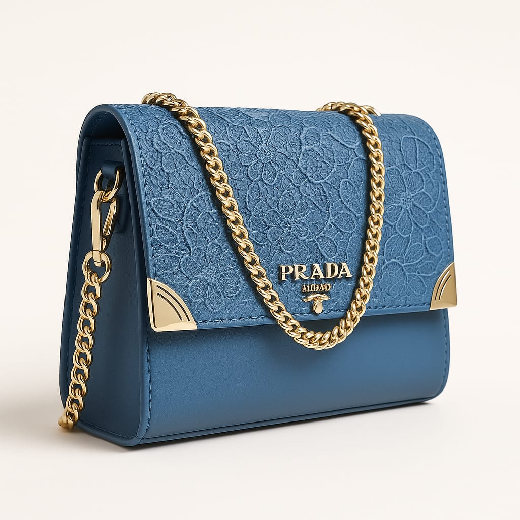 Sapphire Chic – Elegant Blue Handbag with Gold Chain Detail